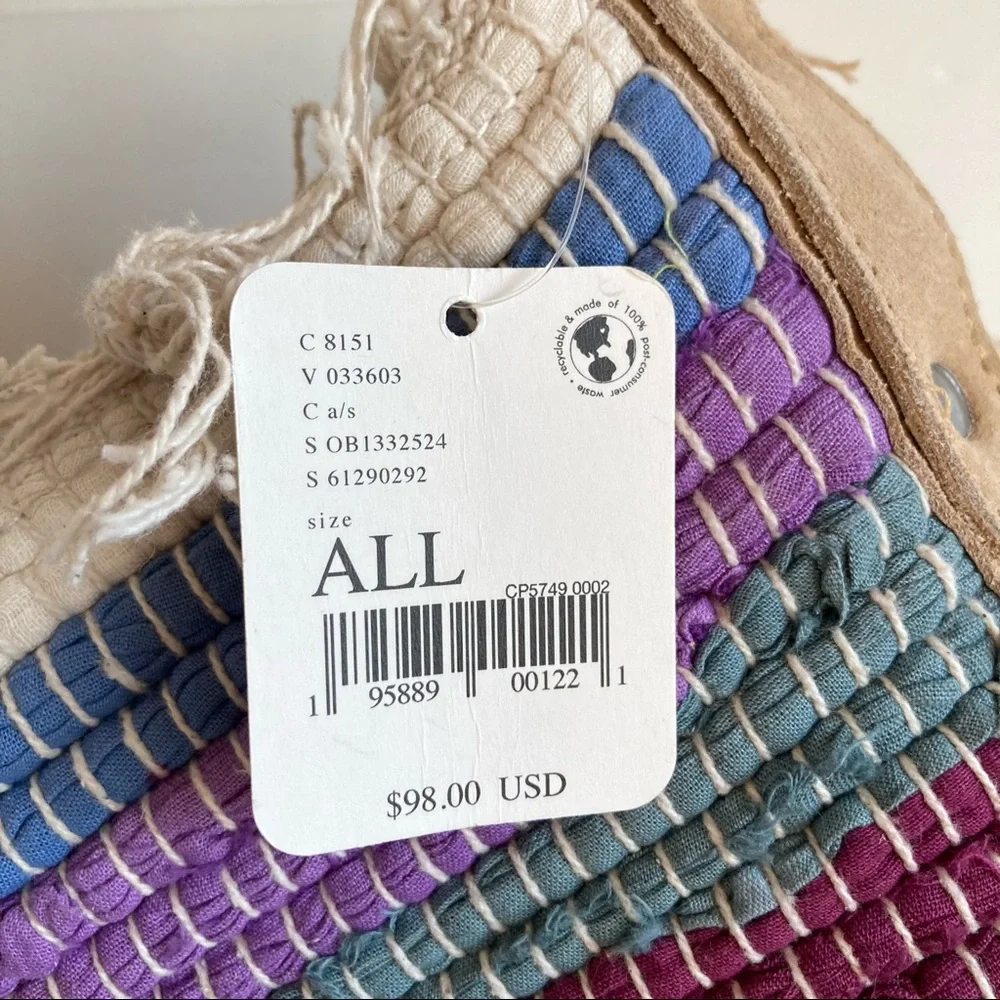 Free People Multicolor Woven Straw Tote with Tan Leather Trim - Picture 3 of 7